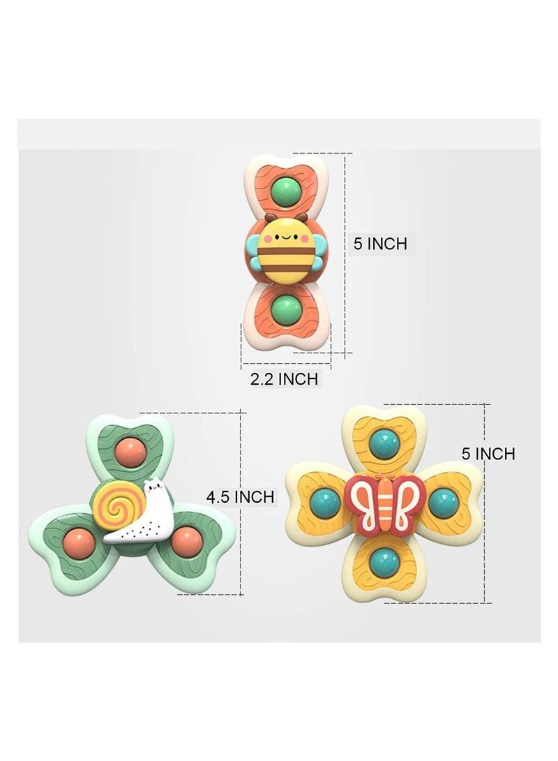 Baby Cup Spinner Toy with Suction Cup, Baby Bath Toys, Spinner Toys, Cartoon Spinning Suction Toys, Lovely Gift for Baby and Children BPA Free 3 Pack