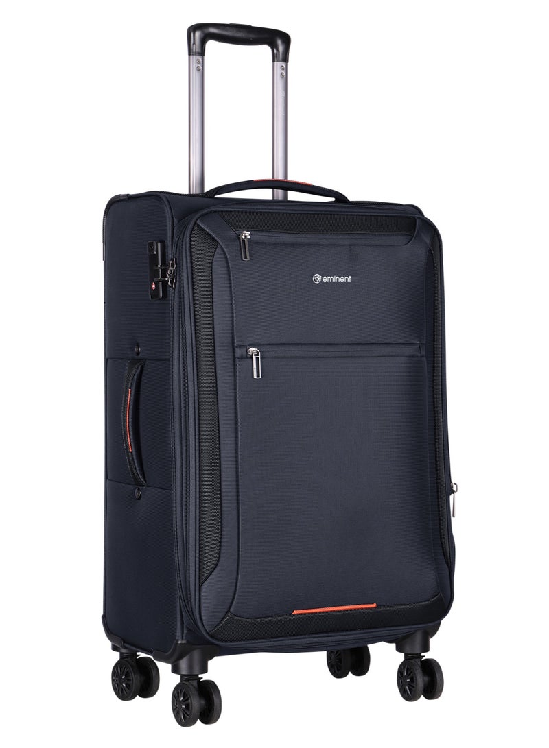 Unisex Soft Travel Bag Large Luggage Trolley Polyester Lightweight Expandable 4 Double Spinner Wheeled Suitcase with 3 Digit TSA lock E751 Black