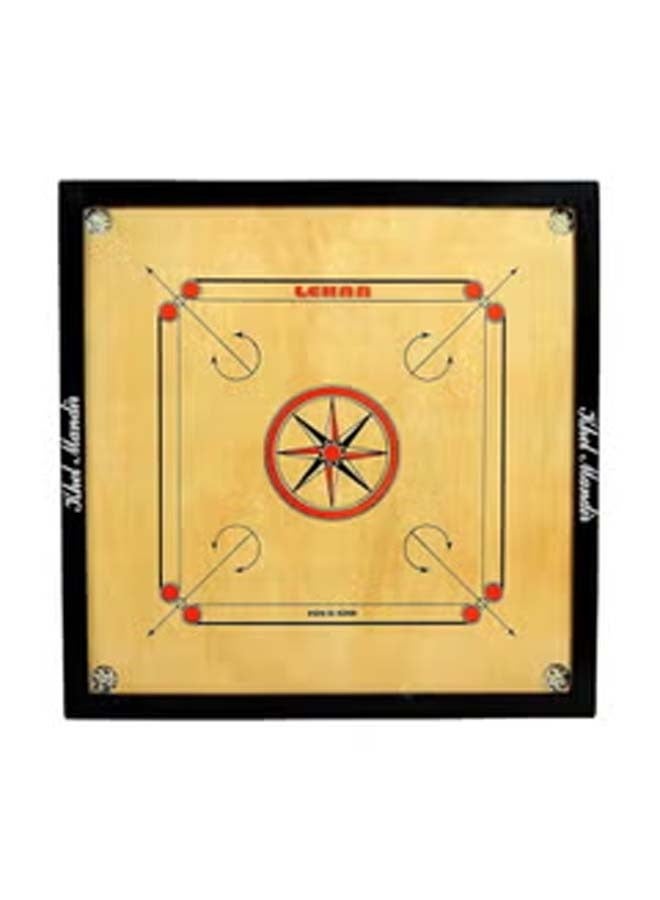 Wooden Carrom Board Game And Coins Set With Unique Details Round Pockets Indoor