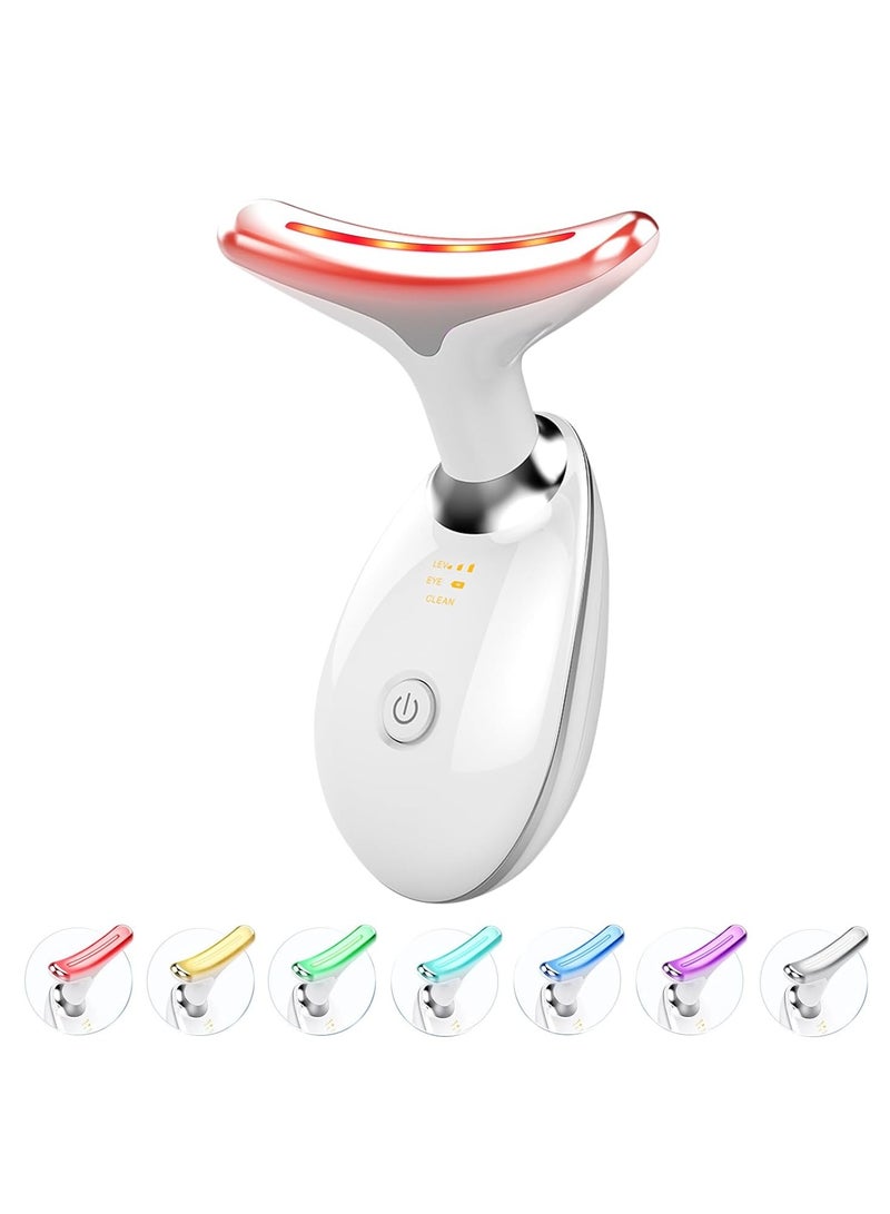 Face and Neck Red Light Therapy Wand 7 Color Led Face Neck Massager for Skin Tightening Face Lift Wrinkle Removal White