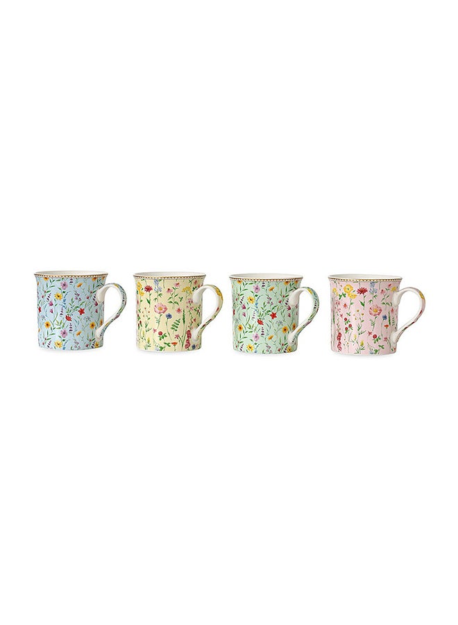 Meadow China Mugs, Multicolour - 300ml, Set of 4