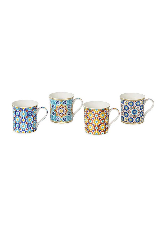 Marrakesh China Mugs, Multicolour - 300ml, Set of 4