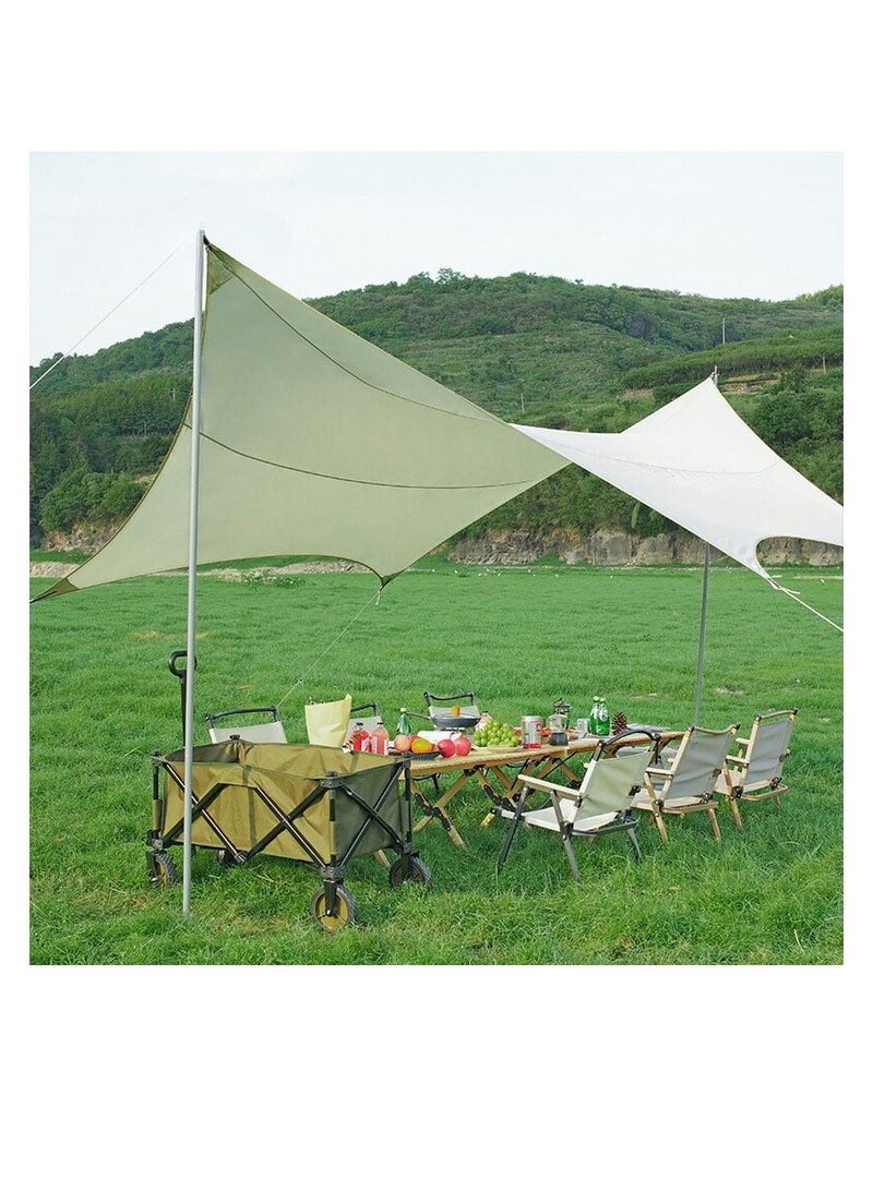Hexagonal Camping Tarp large area covered, suitable for 6-9 people, equipped with support poles, UV and waterproof, backyard camping, beach, deck, park and carport, sand