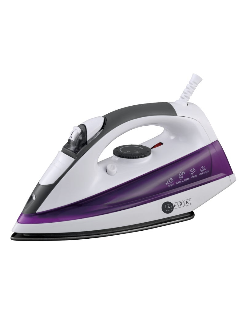 AFRA Steam Iron, 2200W, 430ml Capacity, White And Purple, Ceramic Coated Soleplate, Vertical Steam, ESMA Approved, AF-2200IRWP, 2 Years Warranty 430 ml 2200 W AF-2200IRWP white