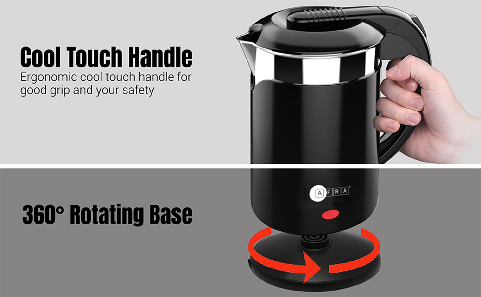 Portable Electric Kettle | 1500W | 1.2L | Fast Boil | Cordless Design | Cool-Touch Handle | Wide Opening | Light Indicator | 1-Year Warranty 1 L 1200 W AF-1215KTBK black