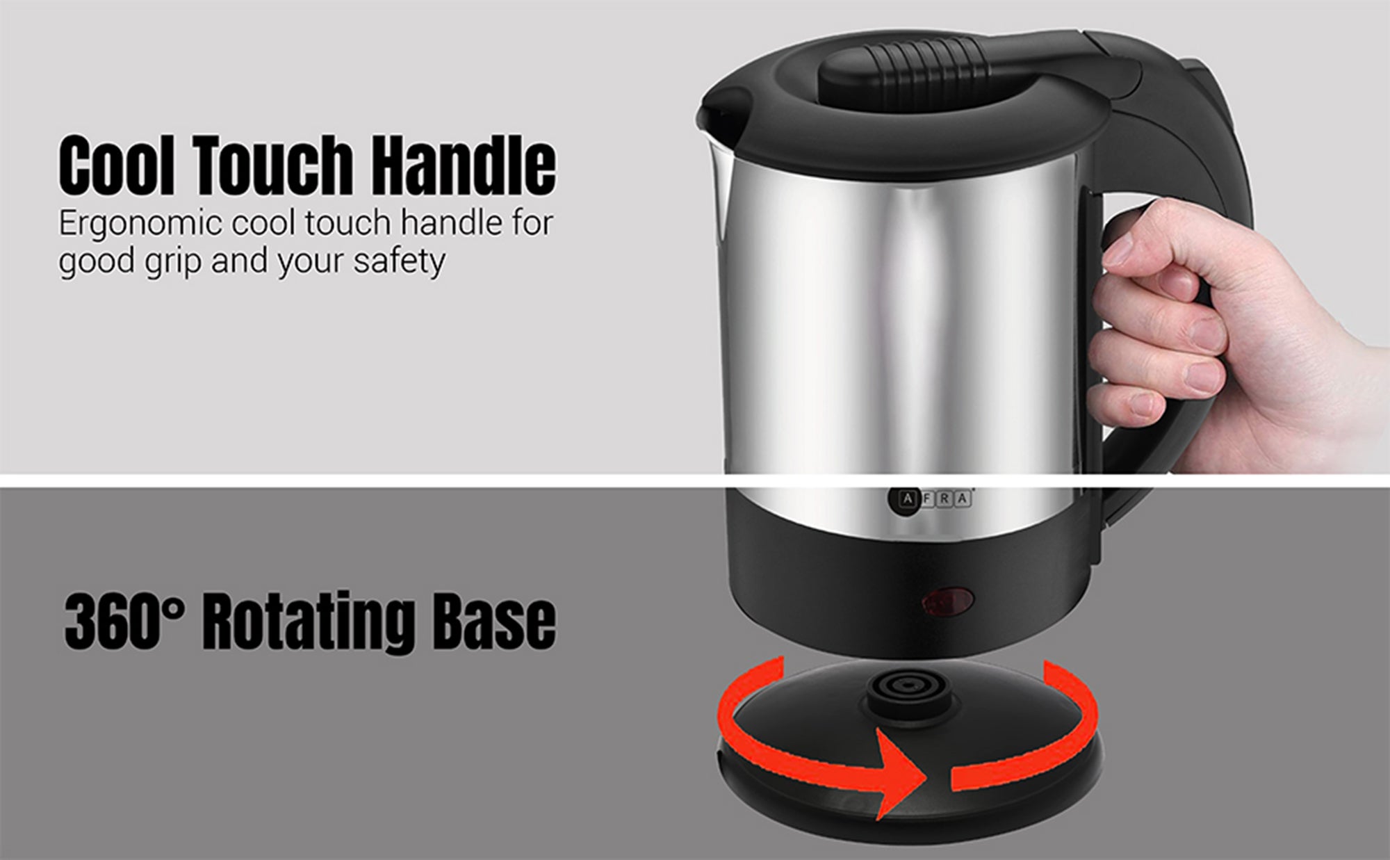 Electric Kettle | 1.0L | 1500W | Stainless Steel | Removable Cover | Overheat Protection | Water Level Indicator | 2-Year Warranty 1 L 1500 W AF-1015KTSS black