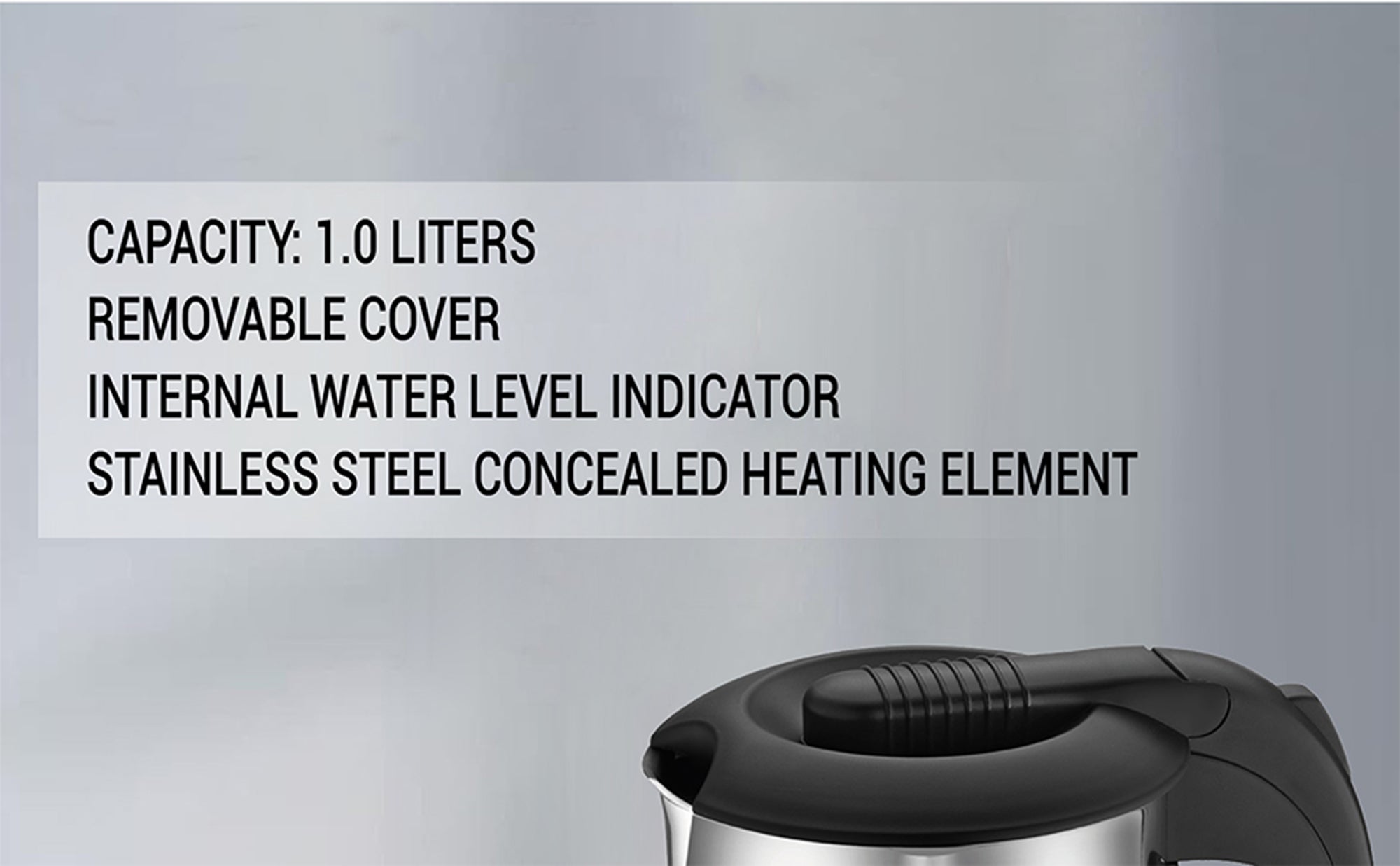 Electric Kettle | 1.0L | 1500W | Stainless Steel | Removable Cover | Overheat Protection | Water Level Indicator | 2-Year Warranty 1 L 1500 W AF-1015KTSS black