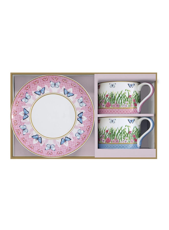 Spring Parade 2 Cups & Saucer Sets, Multicolour - 240 ml