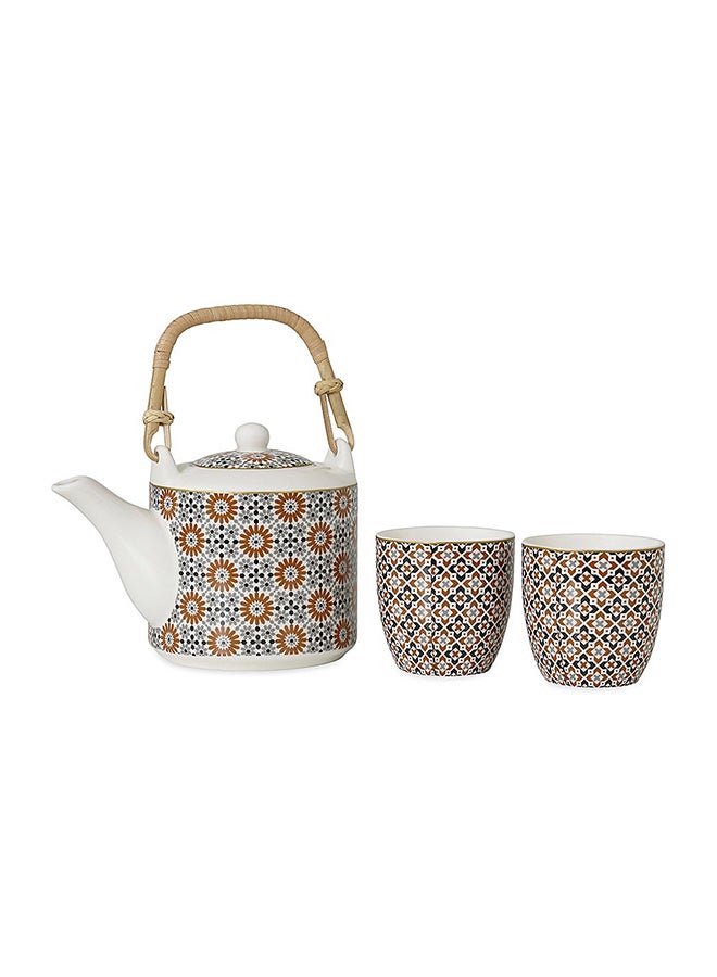 Geoethnic Porcelain Teapot Set, Multicolour - 600ml