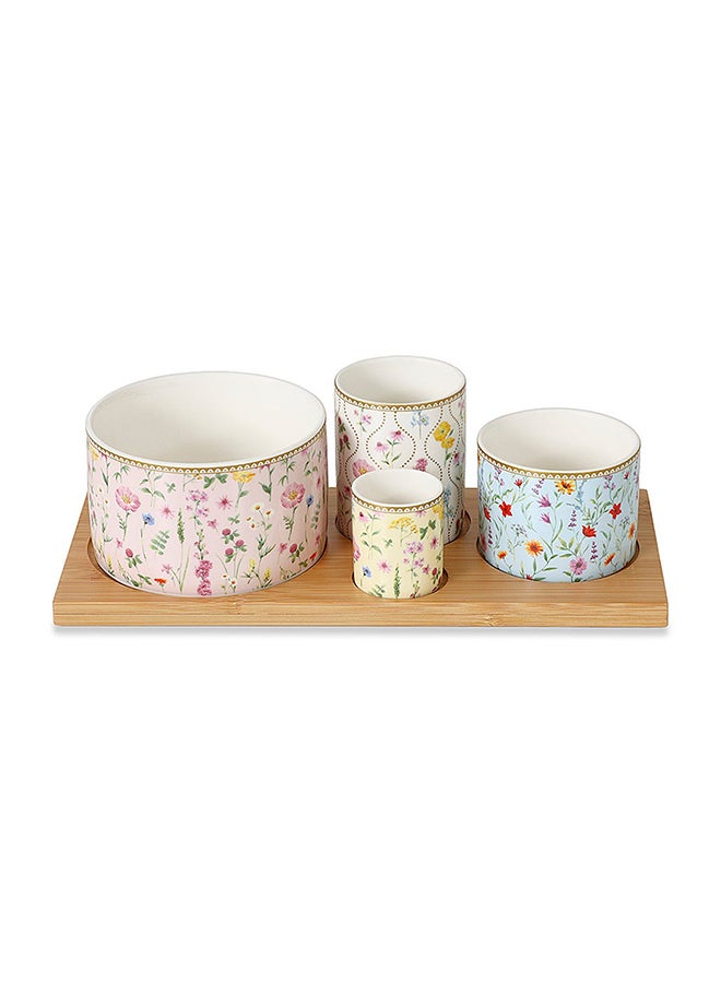 Meadow 4-Piece Appetizer Set with Tray, Multicolour