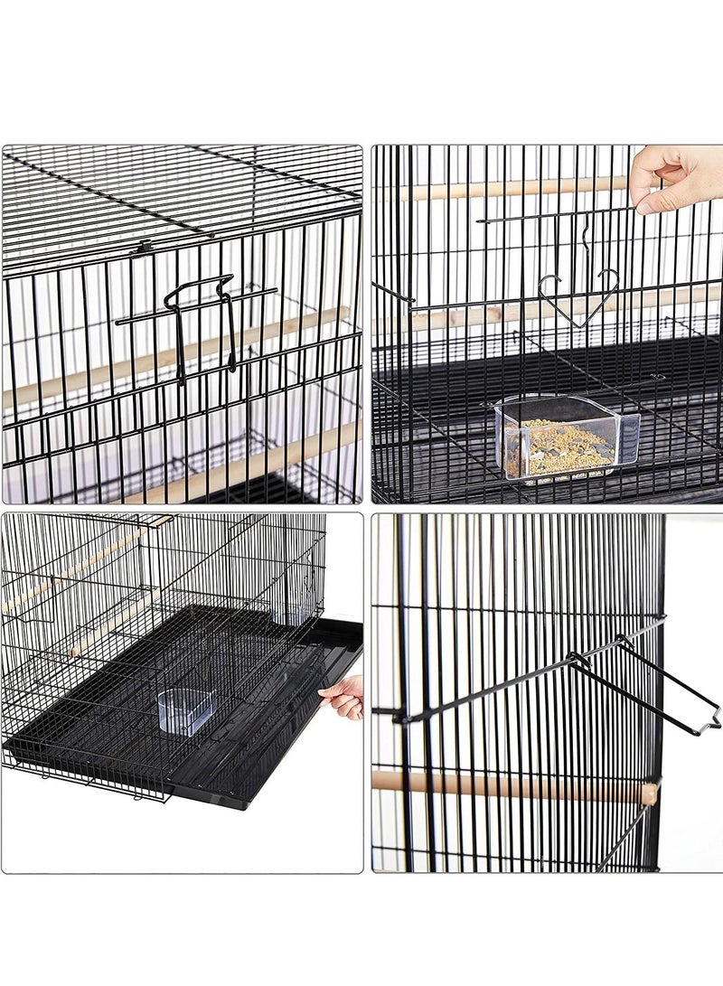 Rectangle Stackable Breeding Flight Parakeet Bird Cage for Finches Budgies Cockatiels Esotici Lovebirds Canaries Parrots With Slide-Out Tray Black 60X42X41Cm