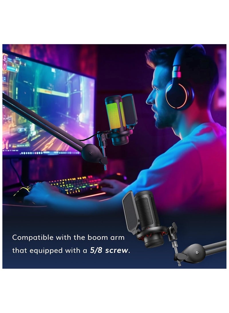 Gaming Mic, USB Microphone for PC Computer, Cardioid Condenser Mic with Adjustable RGB Modes & Brightness, Quick Mute, Gain Control, for Streaming, Podcasting, Recording, PS4/5 Desktop Mic TC310