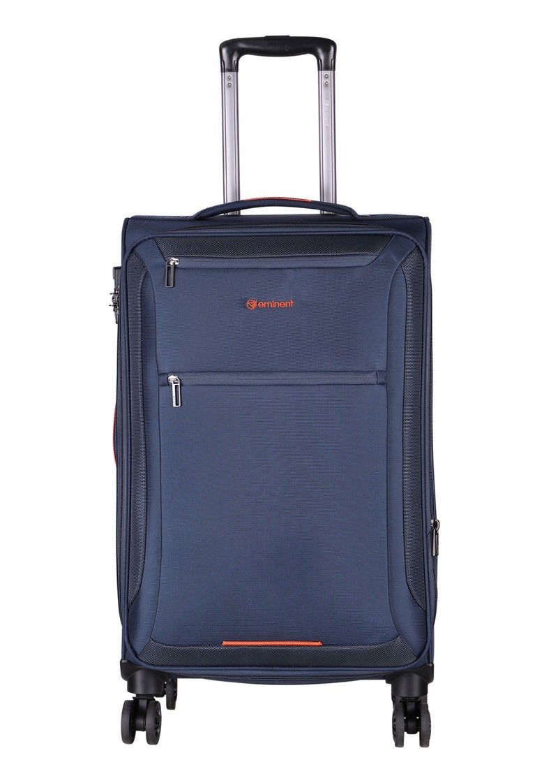 Unisex Soft Travel Bag Large Luggage Trolley Polyester Lightweight Expandable 4 Double Spinner Wheeled Suitcase with 3 Digit TSA lock E751 Navy Blue