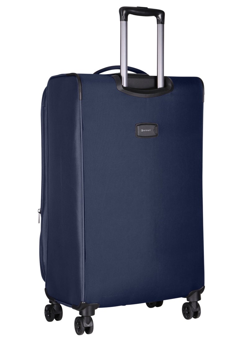 Unisex Soft Travel Bag Large Luggage Trolley Polyester Lightweight Expandable 4 Double Spinner Wheeled Suitcase with 3 Digit TSA lock E751 Navy Blue