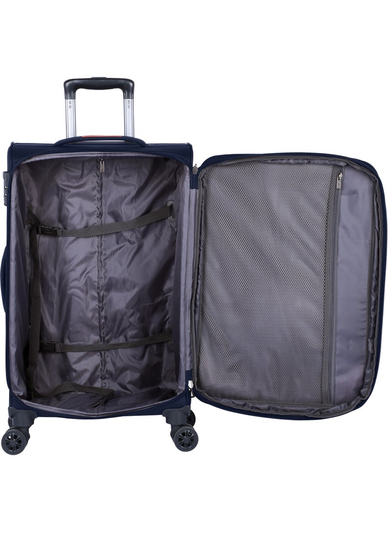 Unisex Soft Travel Bag Large Luggage Trolley Polyester Lightweight Expandable 4 Double Spinner Wheeled Suitcase with 3 Digit TSA lock E751 Navy Blue