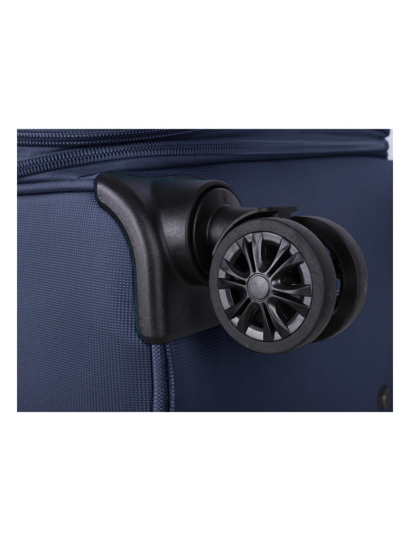 Unisex Soft Travel Bag Large Luggage Trolley Polyester Lightweight Expandable 4 Double Spinner Wheeled Suitcase with 3 Digit TSA lock E751 Navy Blue