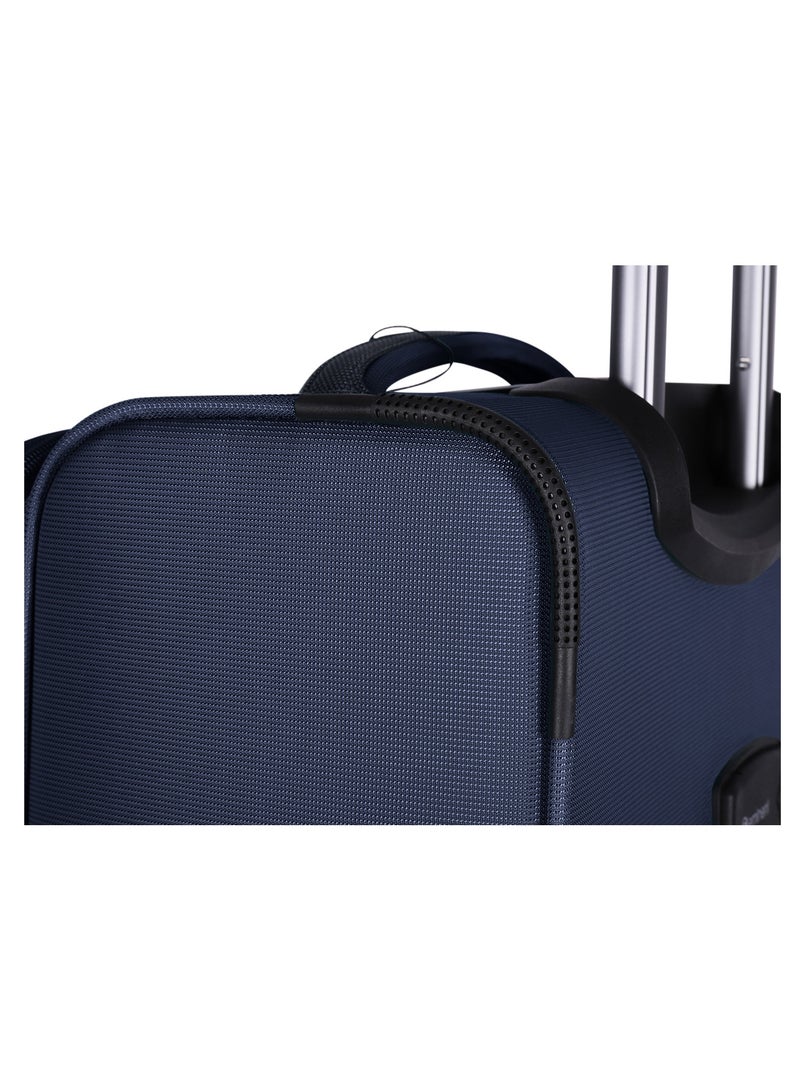Unisex Soft Travel Bag Large Luggage Trolley Polyester Lightweight Expandable 4 Double Spinner Wheeled Suitcase with 3 Digit TSA lock E751 Navy Blue