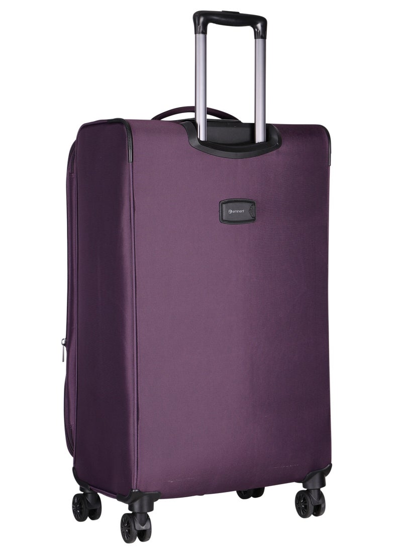 Unisex Soft Travel Bag Large Luggage Trolley Polyester Lightweight Expandable 4 Double Spinner Wheeled Suitcase with 3 Digit TSA lock E751 Purple