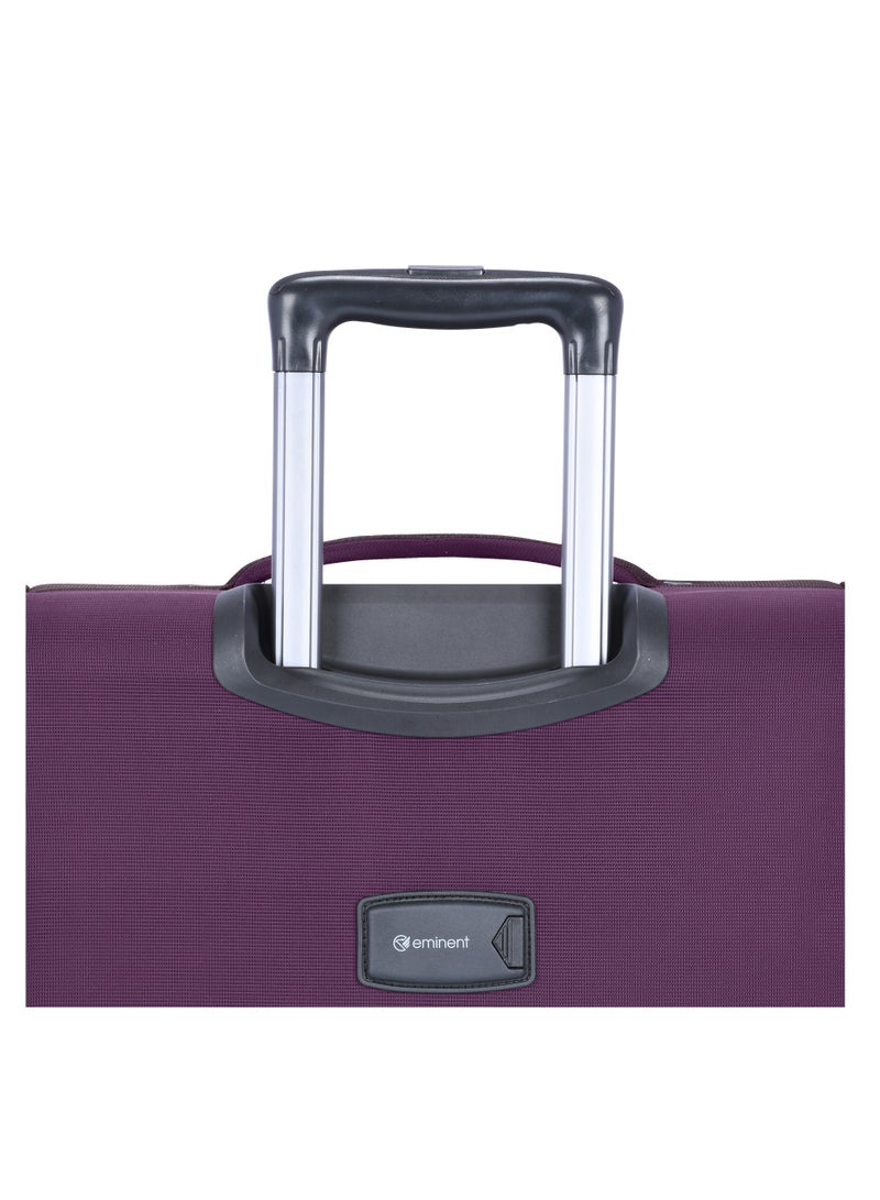 Unisex Soft Travel Bag Large Luggage Trolley Polyester Lightweight Expandable 4 Double Spinner Wheeled Suitcase with 3 Digit TSA lock E751 Purple