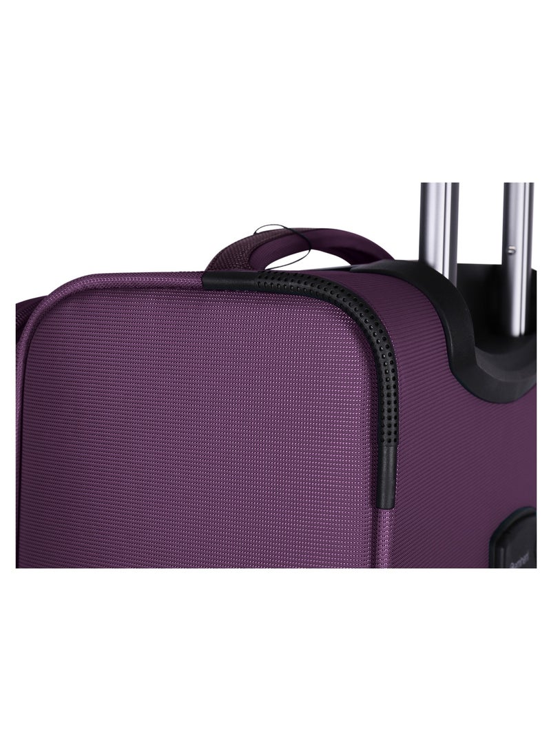 Unisex Soft Travel Bag Large Luggage Trolley Polyester Lightweight Expandable 4 Double Spinner Wheeled Suitcase with 3 Digit TSA lock E751 Purple