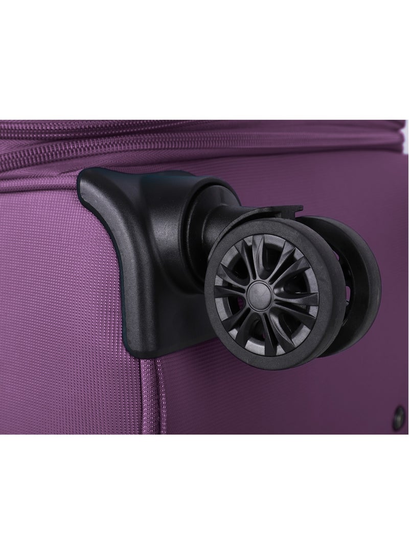 Unisex Soft Travel Bag Large Luggage Trolley Polyester Lightweight Expandable 4 Double Spinner Wheeled Suitcase with 3 Digit TSA lock E751 Purple