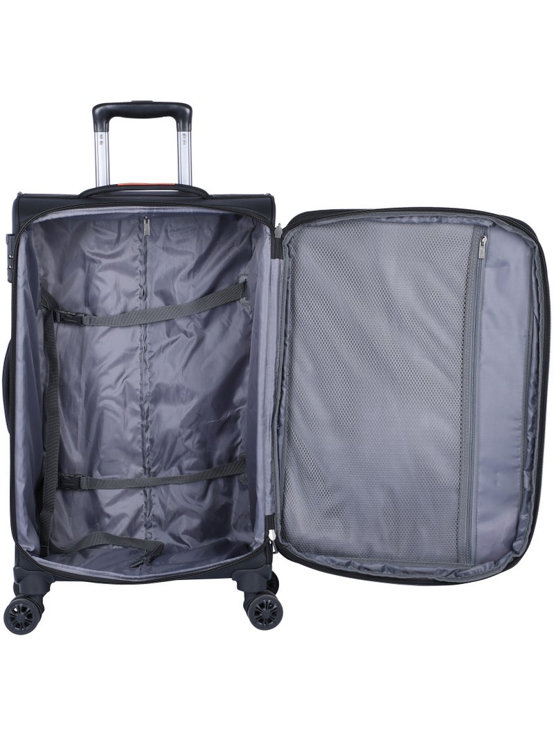 Unisex Soft Travel Bag Trolley Luggage Set of 3 Polyester Lightweight Expandable 4 Double Spinner Wheeled Suitcase with 3 Digit TSA lock E751 Black