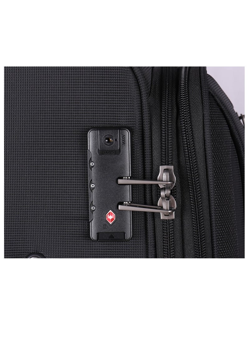 Unisex Soft Travel Bag Trolley Luggage Set of 3 Polyester Lightweight Expandable 4 Double Spinner Wheeled Suitcase with 3 Digit TSA lock E751 Black