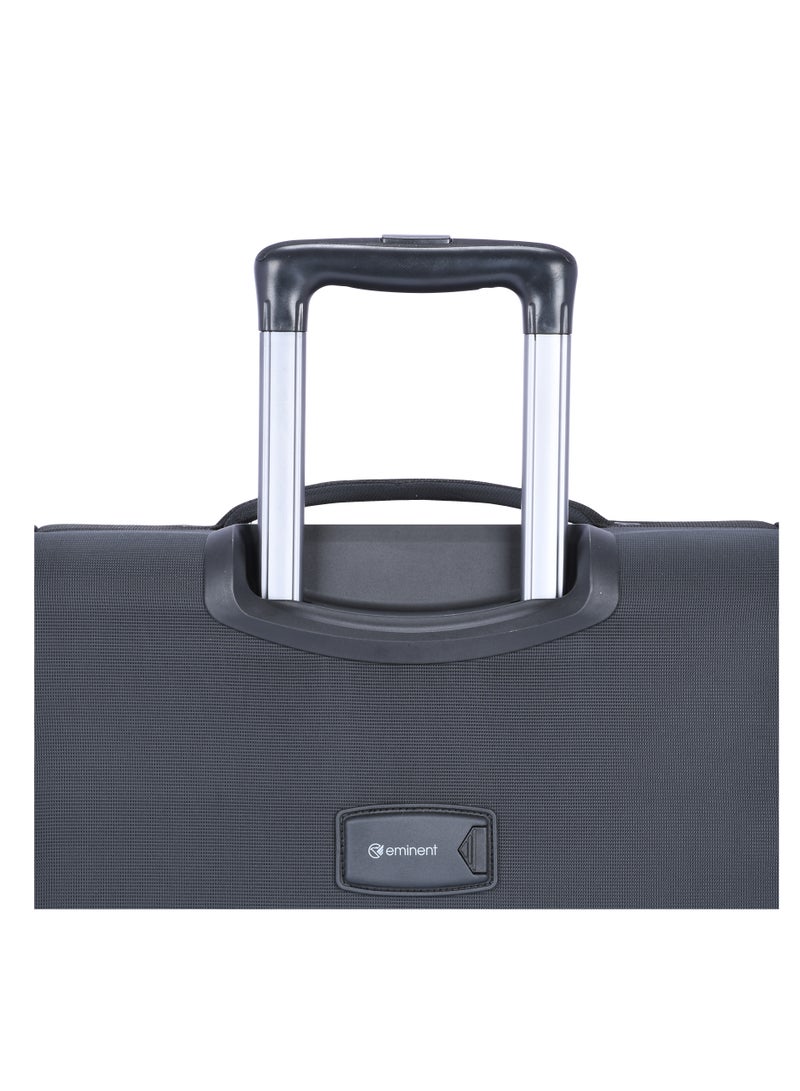 Unisex Soft Travel Bag Trolley Luggage Set of 3 Polyester Lightweight Expandable 4 Double Spinner Wheeled Suitcase with 3 Digit TSA lock E751 Black