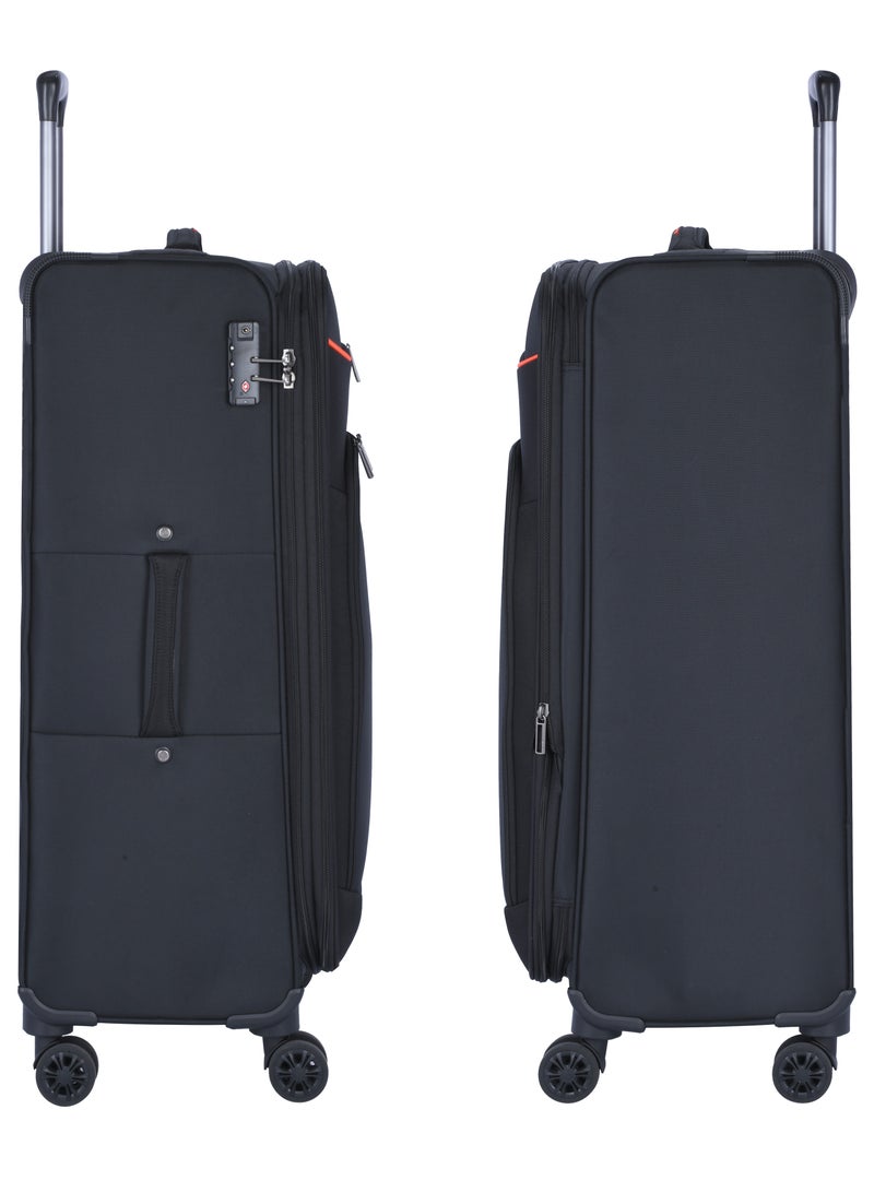 Unisex Soft Travel Bag Trolley Luggage Set of 3 Polyester Lightweight Expandable 4 Double Spinner Wheeled Suitcase with 3 Digit TSA lock E751 Black