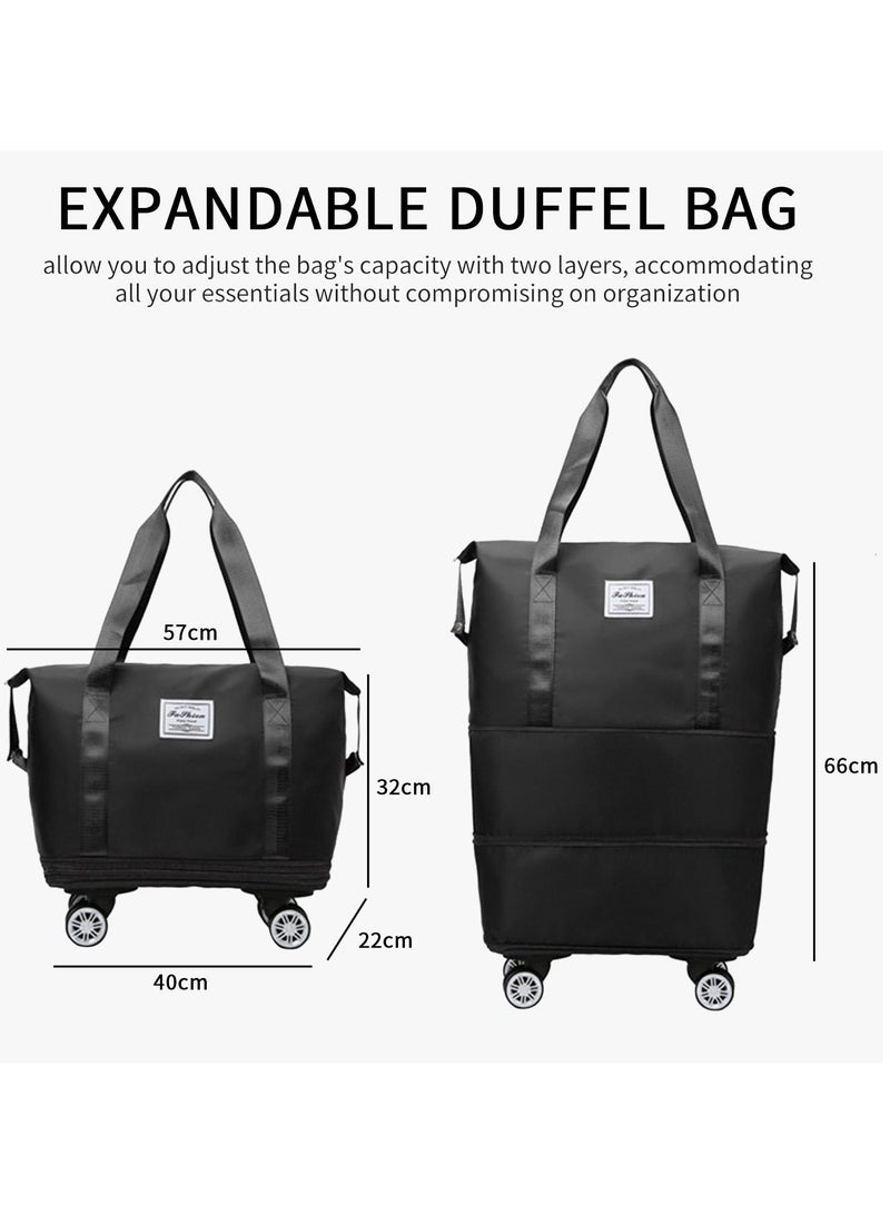 Rolling Duffle Bag with Wheels,Expandable Carry On Luggage Bag with Wheels,Foldable Duffle Bag for Travel,Weekend Bag for Women,Travel Duffel Bag with Spinner Wheels,Large Gym Bag (Black)