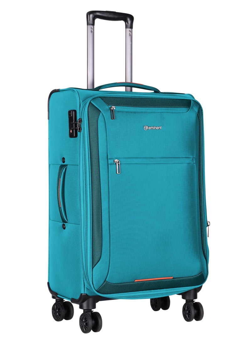 Unisex Soft Travel Bag Large Luggage Trolley Polyester Lightweight Expandable 4 Double Spinner Wheeled Suitcase with 3 Digit TSA lock E751 Green