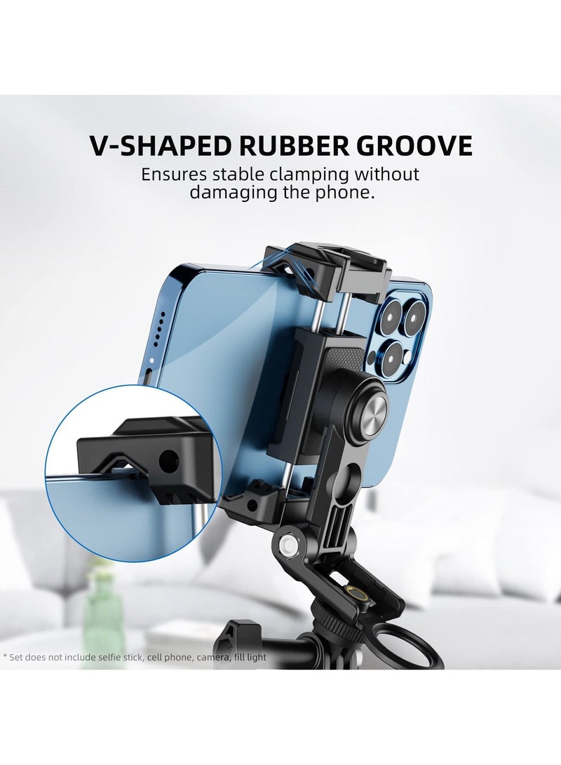 Phone Tripod Adapter, Adjustable Adapter with Cold Shoe for Cell Phone, Plastic Holder Clamp, 360° Rotatable Stand iPhone and Android Smartphone