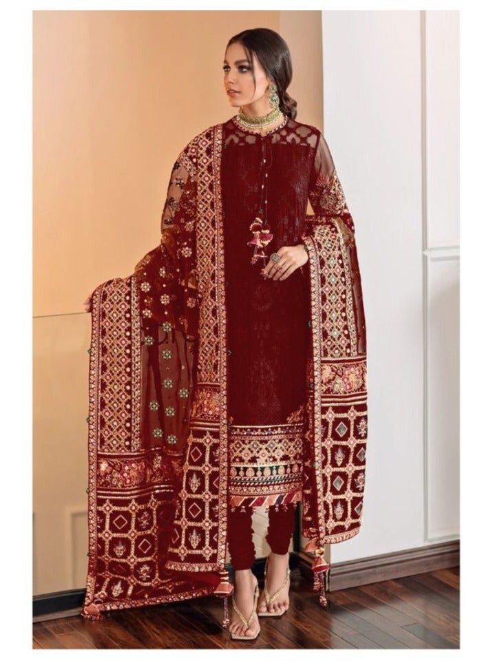 Wedding Traditional Wear Red Georgette Semi Stitched Pakistani Dress