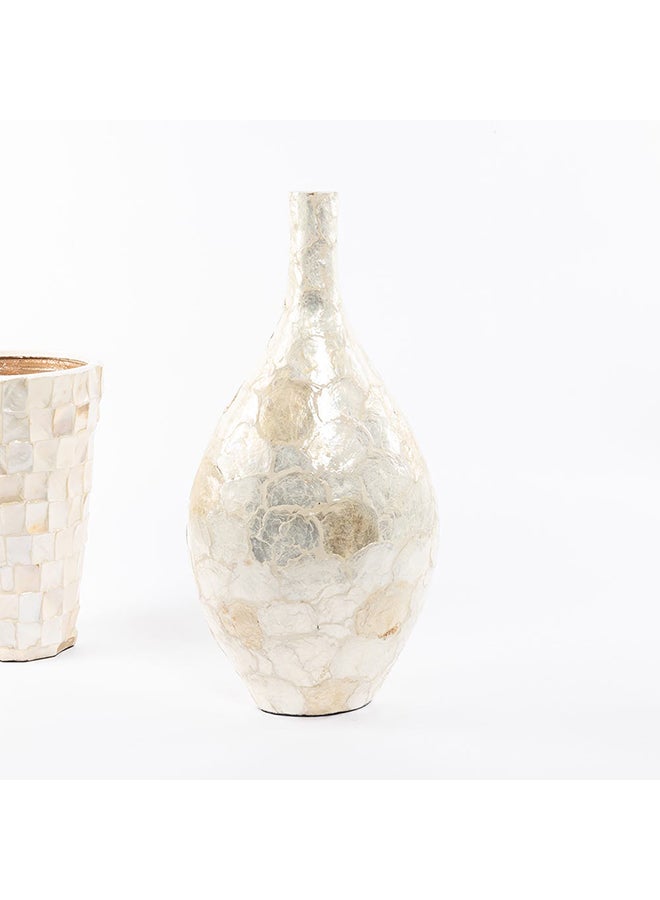 Skies Handicraft Vase, Ivory And Gold - 29x62 cm
