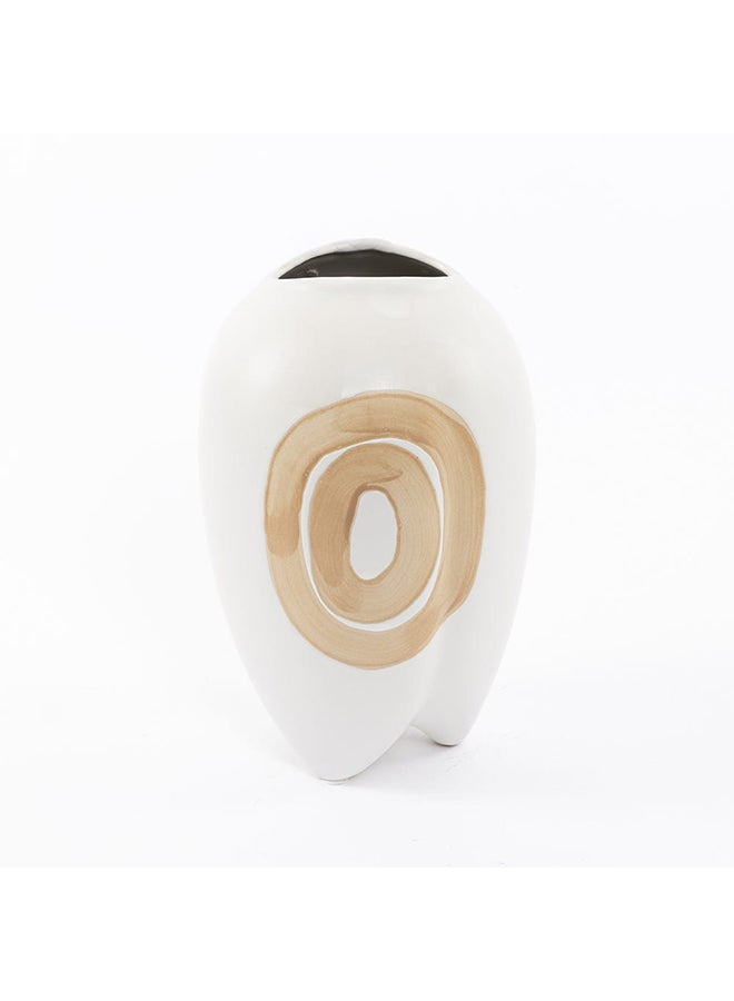 Dej Ceramic Vase, White And Beige - 15.5x25 cm