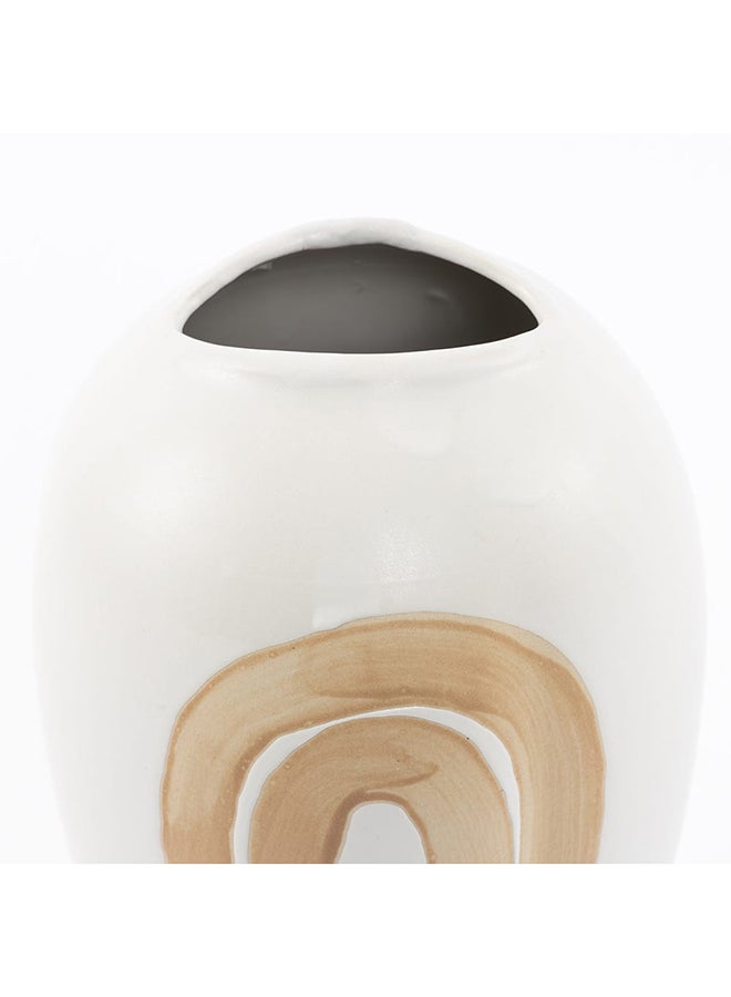 Dej Ceramic Vase, White And Beige - 15.5x25 cm