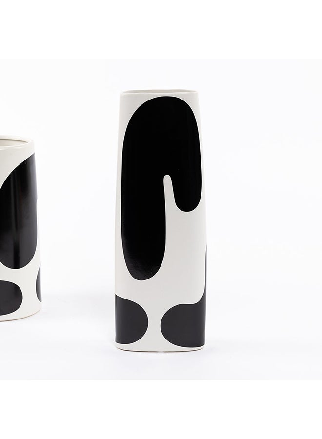 Ink Ceramic Vase, Black And White - 12.5x36 cm