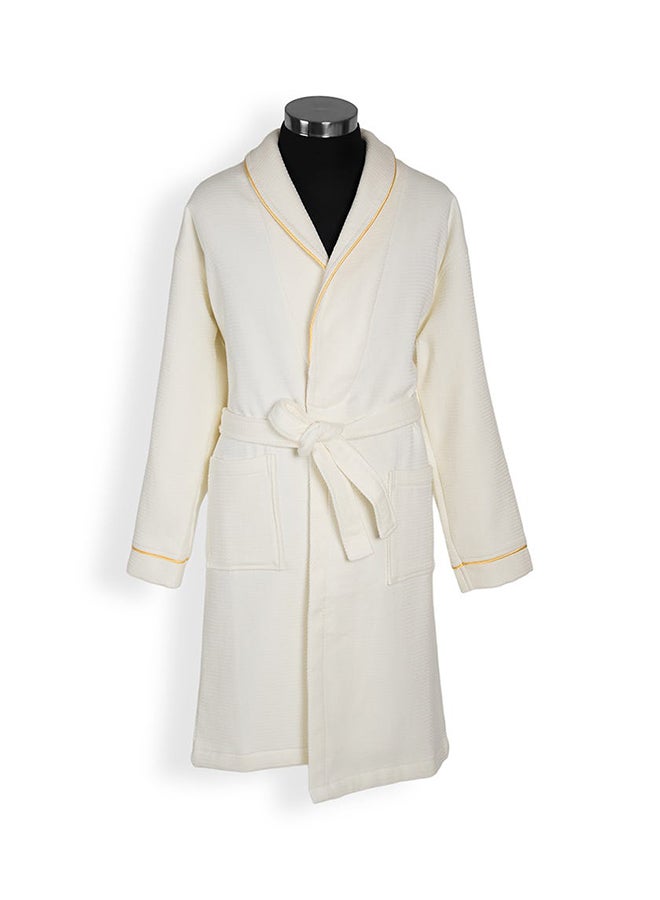 Waffle Trimmed Robe, Off-White & Gold - Medium