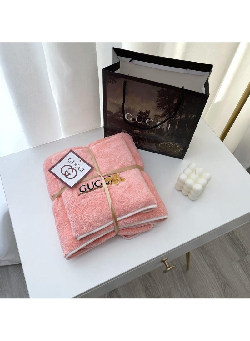 2 In 1 Towel Set Soft And Comfy Towel Set Bath Towel 70*145 Cm Face Towel 35*35 Cm  4 Set  - Pink