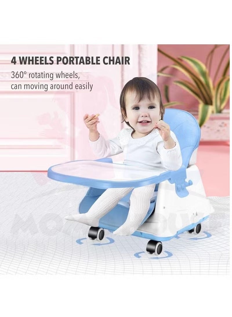 3 in 1 Adjustable Height Convertible Baby High Chair and Feeding Booster Seat for Kids Toddle with Footrest, Wheels, Cushion