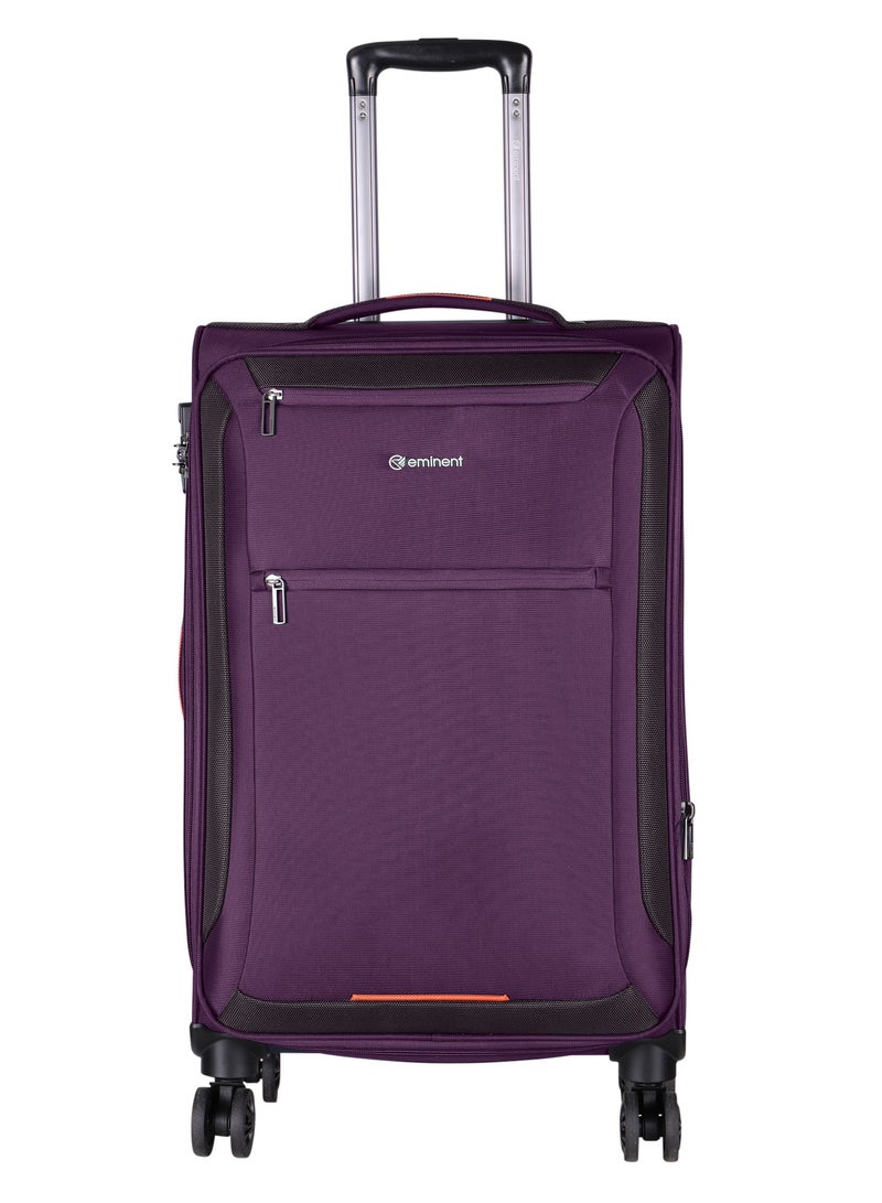 Unisex Soft Travel Bag Trolley Luggage Set of 3 Polyester Lightweight Expandable 4 Double Spinner Wheeled Suitcase with 3 Digit TSA lock E751 Purple