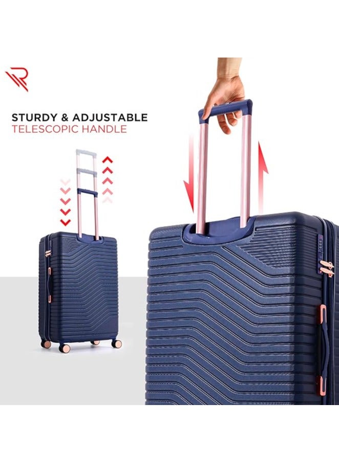 Reflection Saphir Premium Quality ABS Suitcase, Lightweight Hardshell, Metalic Corner, Vertical Series Travel Luggage Trolley with 4 Spinner Wheels and TSA Lock(3pcs Set, Navy)