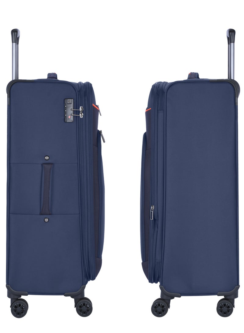 Unisex Soft Travel Bag Trolley Luggage Set of 3 Polyester Lightweight Expandable 4 Double Spinner Wheeled Suitcase with 3 Digit TSA lock E751 Navy Blue