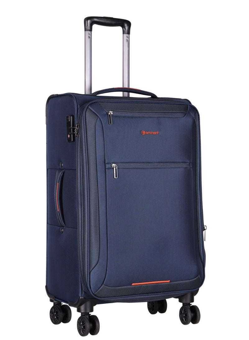 Unisex Soft Travel Bag Trolley Luggage Set of 3 Polyester Lightweight Expandable 4 Double Spinner Wheeled Suitcase with 3 Digit TSA lock E751 Navy Blue