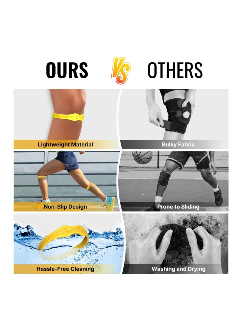Knee Strap Patella Support Band for Patellar Tendon Pain Relief - Brace Tendonitis Jumpers Running Sports Basketball Men Women 2 Packs (Yellow)