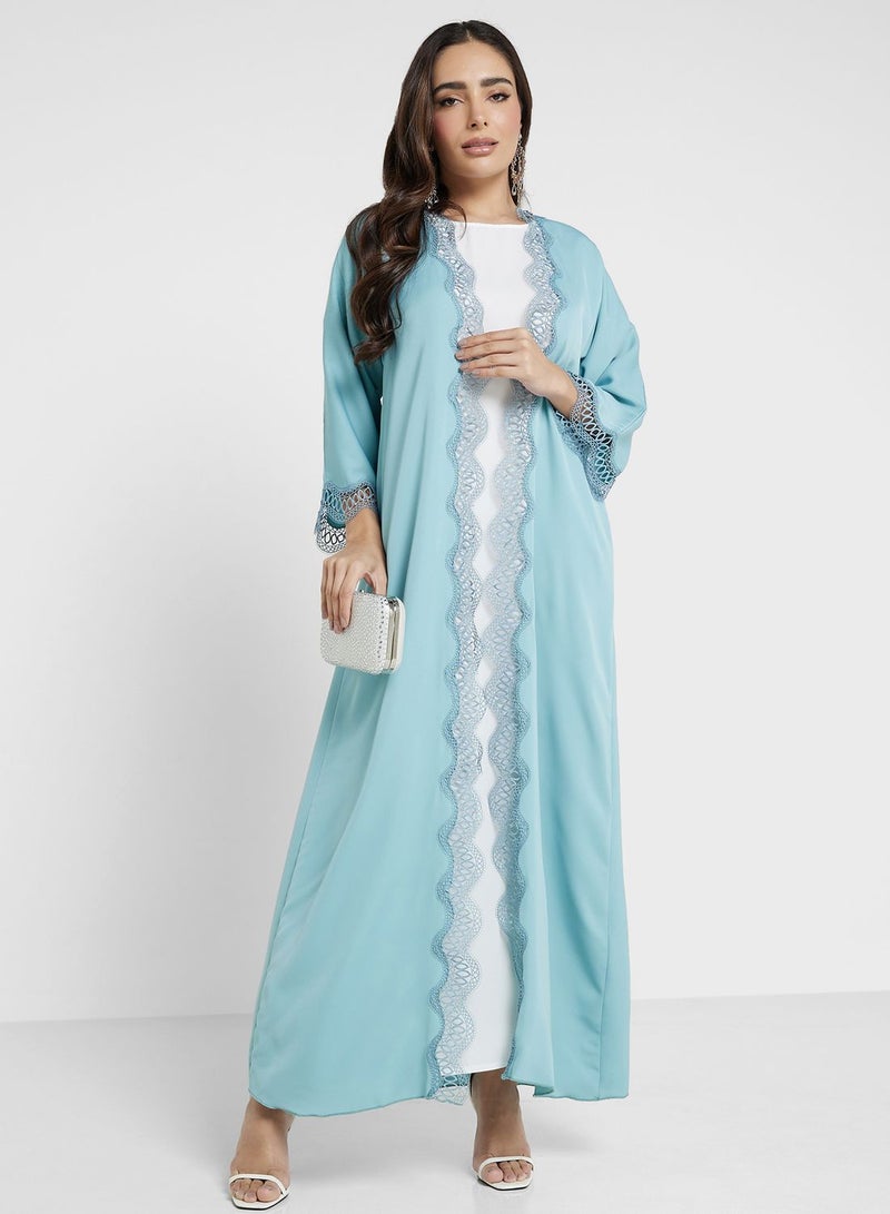 Scallop Lace Trim Abaya With Inner & Sheila