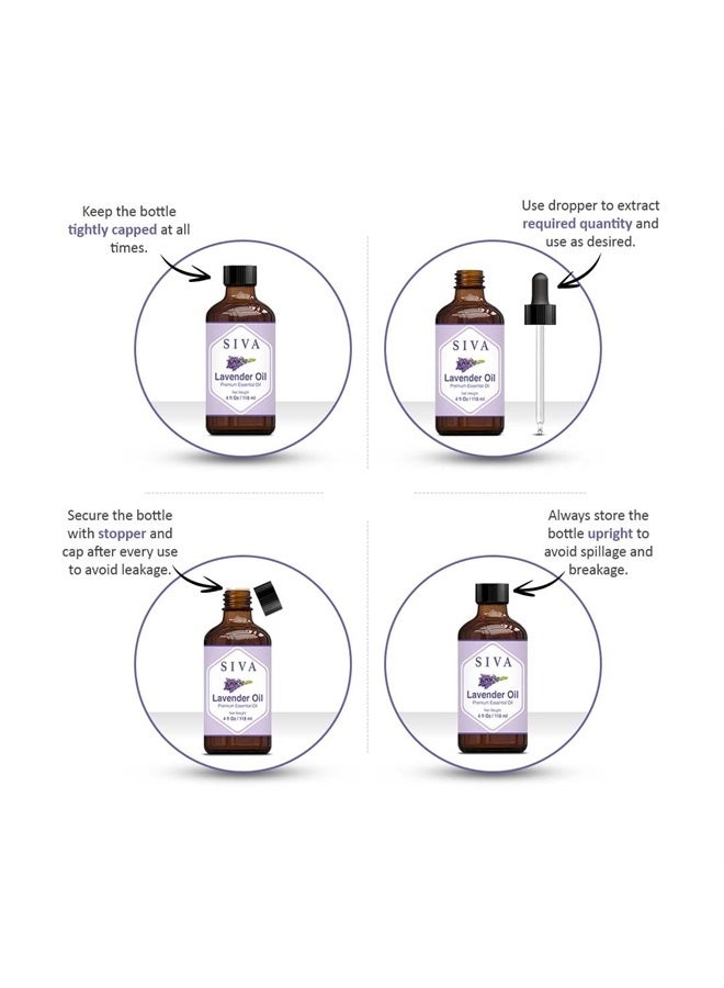 Siva Lavender Essential Oil 4oz (118ml) Premium Essential Oil with Dropper for Diffuser, Aromatherapy, Hair Care, Scalp Massage & Skin Care