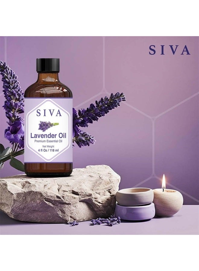 Siva Lavender Essential Oil 4oz (118ml) Premium Essential Oil with Dropper for Diffuser, Aromatherapy, Hair Care, Scalp Massage & Skin Care