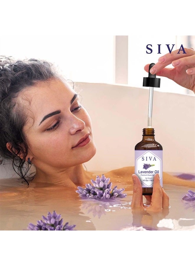 Siva Lavender Essential Oil 4oz (118ml) Premium Essential Oil with Dropper for Diffuser, Aromatherapy, Hair Care, Scalp Massage & Skin Care