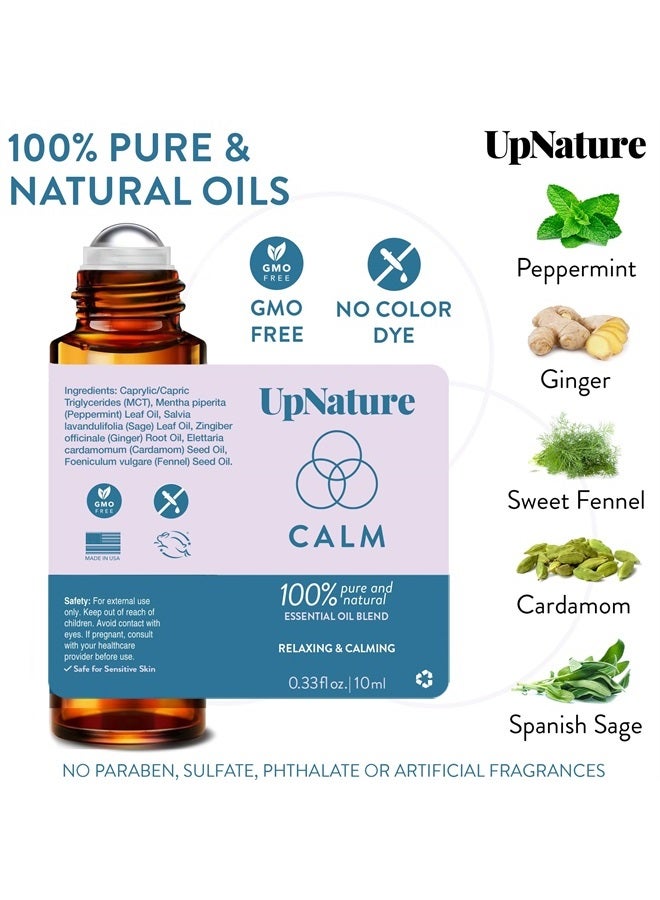 Calm Essential Oil Roll On Blend – Stress Relief & Relaxation Gifts for Women – Calming & Relaxing Self Care Aromatherapy Oils with Peppermint & Ginger – Ideal Stocking Stuffer